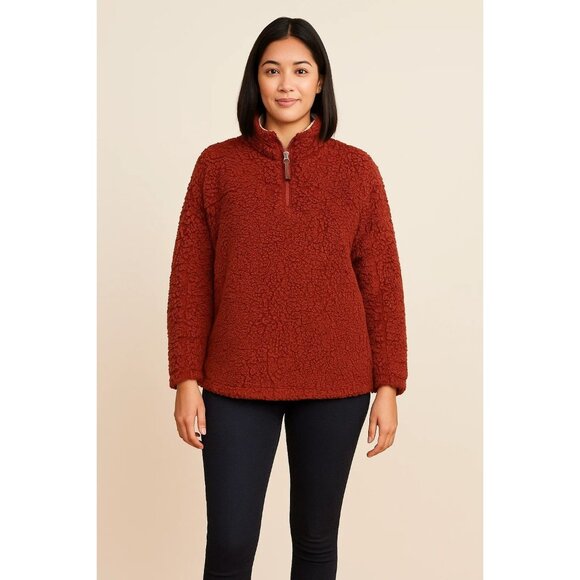 Live Oak Brand Womens Rust Red Sherpa Pullover 1/4 Zip Fleece Sweater Size 2XL - Picture 1 of 7